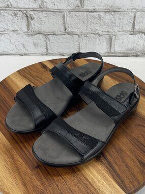 SAS Nudu Womens 8 M Black Printed Leather Heel Strap Comfort Sandals 22697334